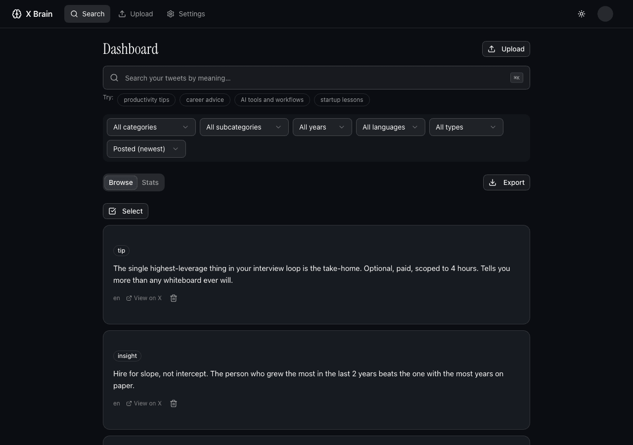 Screenshot of tweets organized by AI-detected categories