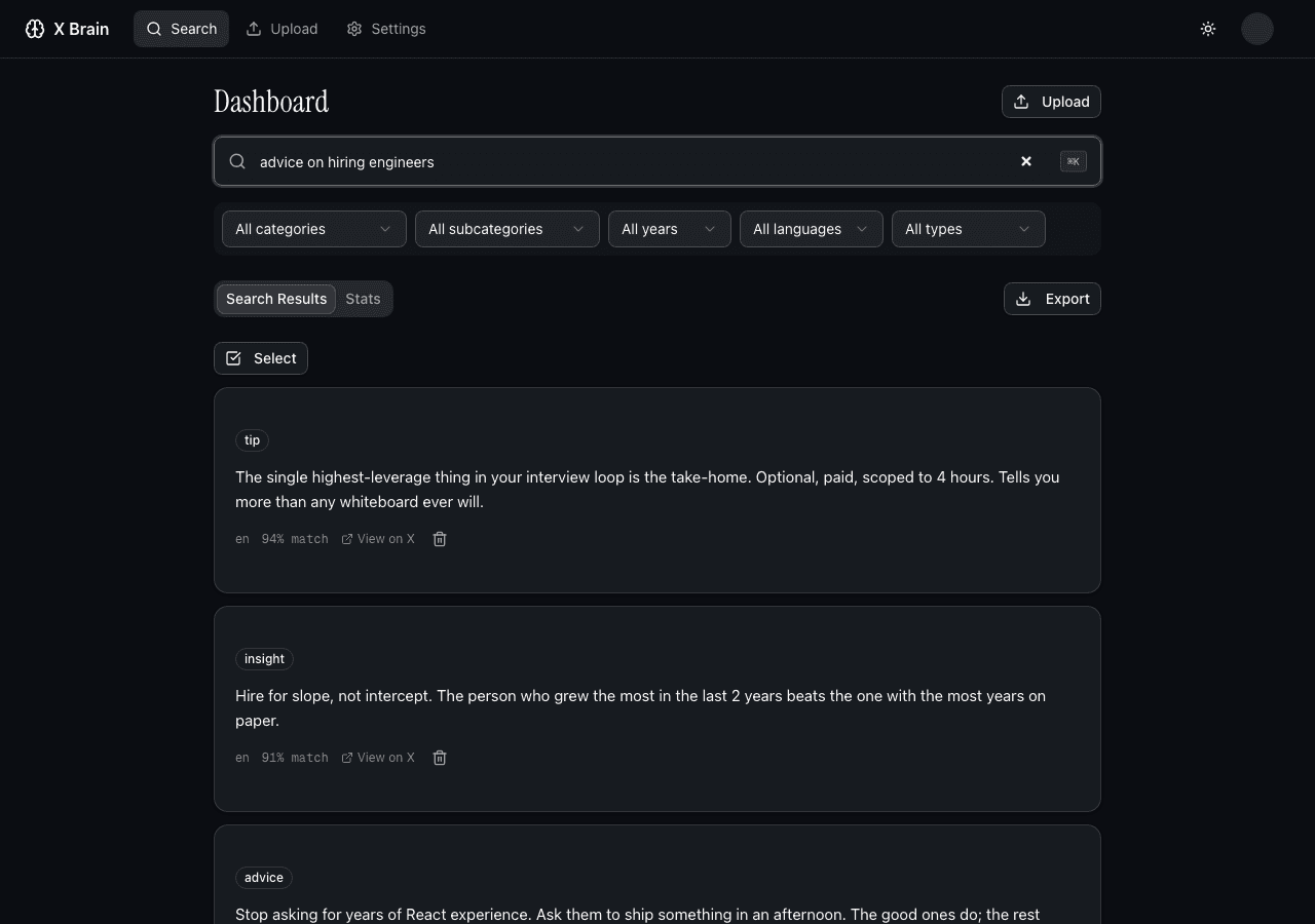 Screenshot of semantic search results for productivity tips